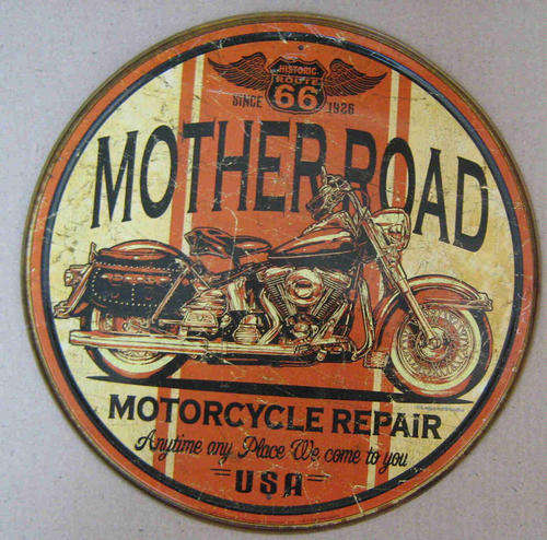 Mother road motorcycle repair metal sign