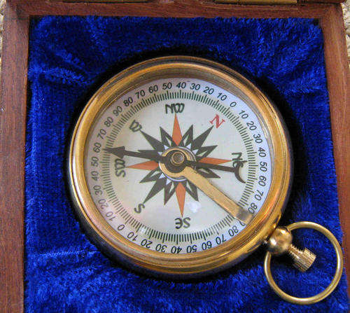 Watch compass in wood gift box. Stanley London