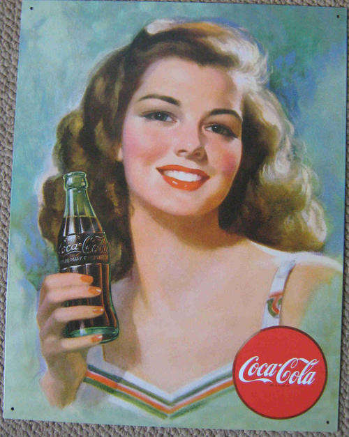 Coca-Cola 1940 brunette beauty metal sign                                               mt10