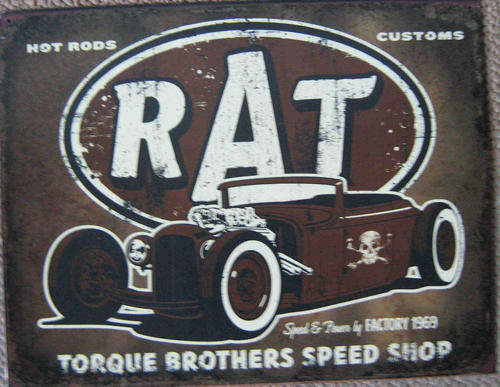Rat hot rod metal sign                                                                        mt19