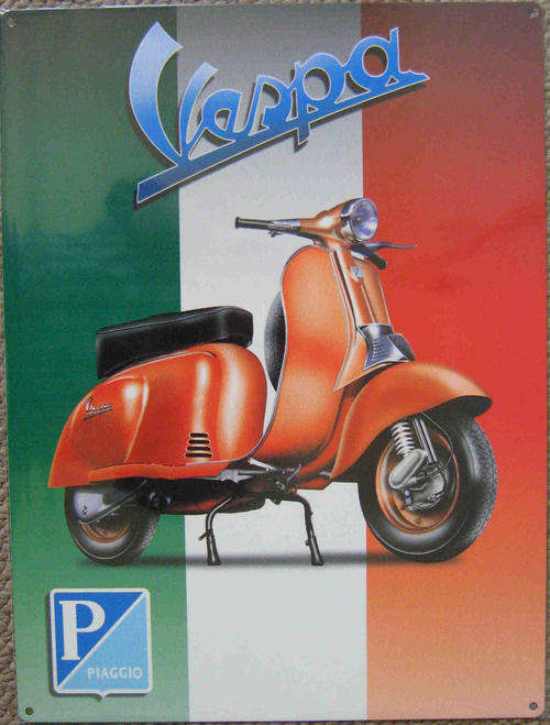 Vespa motor cycle metal sign