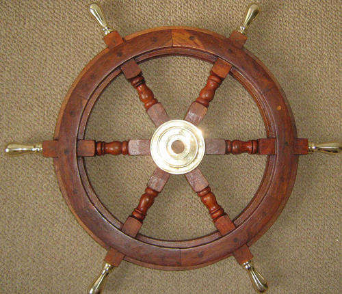 Nautical ships steering wheel rosewood & solid brass handles 45cm    nb6