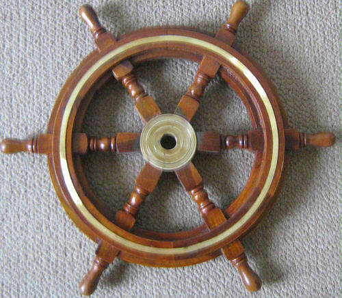 Nautical ships steering wheel rosewood & solid brass inlay 76cm