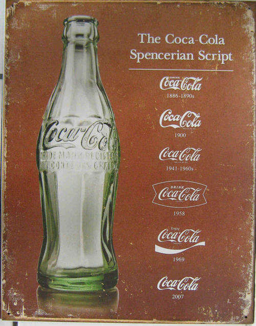 Coca-Cola. The Spencerian script distressed vintage style metal sign       mt10