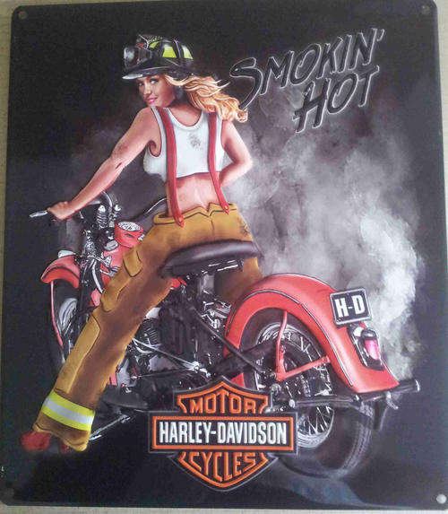 Harley Davidson - "Smoking Hot" embossed metal sign