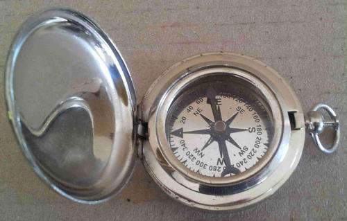 Compass. Push button watch compass silver finish.                                nb3
