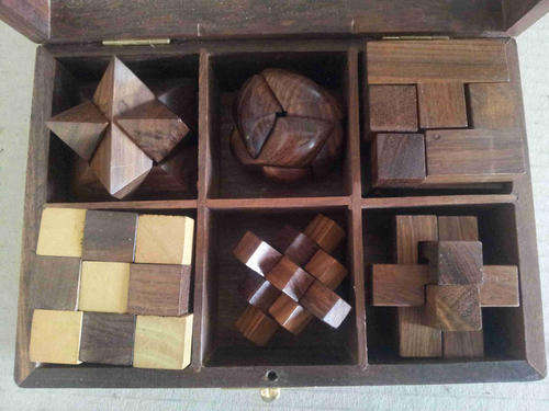 Wood puzzles set of 6 in a rosewood box