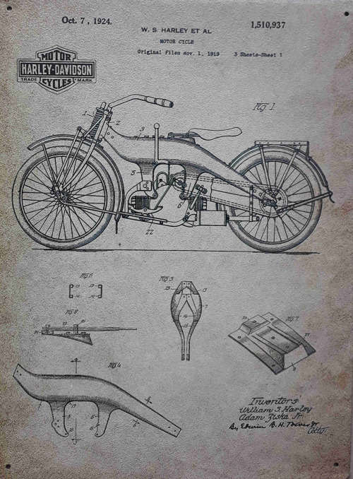Harley-Davidson, original filed Nov 1, 1919 metal sign