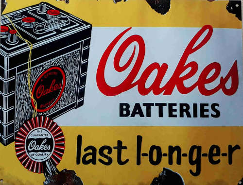 Oakes batteries. Aluminium sign From UK.