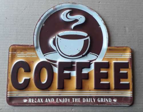 Coffee vintage style embossed metal sign.