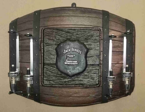 Jack Daniel`s Barrel, 4 units optic spirit tot measure dispenser. Wall Hanging