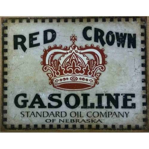 Red Crown gasoline standard oil company vintage style distressed tin metal sign.