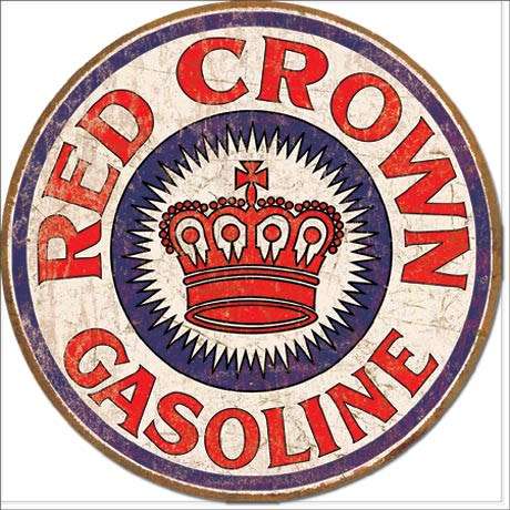 Red Crown Gas round metal sign