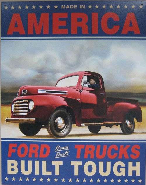Ford trucks built tough vintage style metal sign.