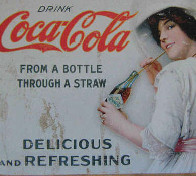 Coca-Cola through a straw metal sign