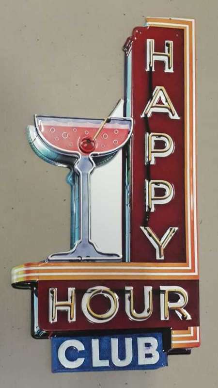 Happy hour club embossed metal sign