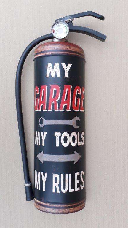 My garage, my rules fire extinguisher, metal garage / wall decor.