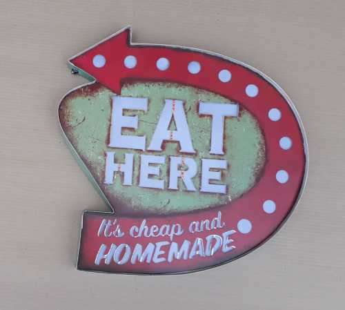 Eat here illuminated metal sign
