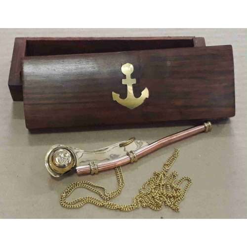 Nautical Boatswain Whistle in a wooden box.