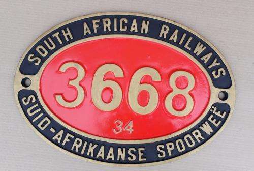 SAR. South African Railways Reproduction engine plate.