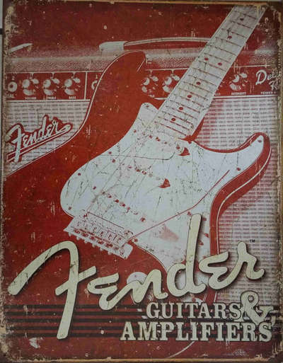 Fender guitars & amplifiers tin sign