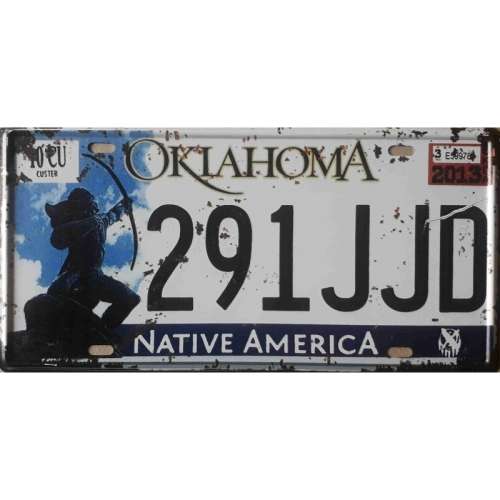 Oklahoma State of America metal license plate