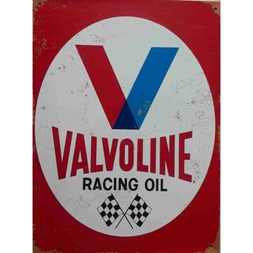 Valvoline racing oil, vintage style distressed garage metal sign.