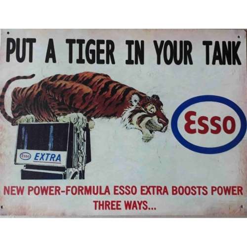 Esso extra, put a tiger in your tank metal sign.