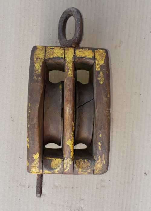 Vintage Wooden double Pulley. OLD
