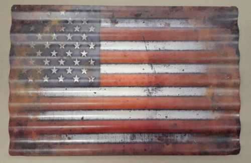 USA flag used corrugated metal sign