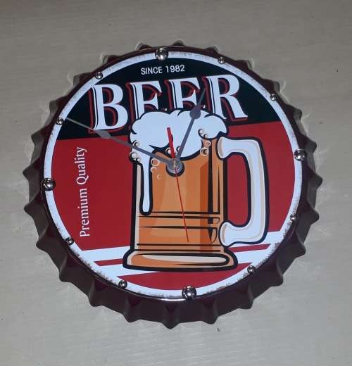Beer bottle cap metal clock.