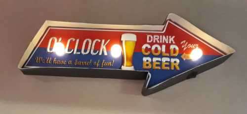 Drink cold beer, bar metal retro light sign. (Battery powered)