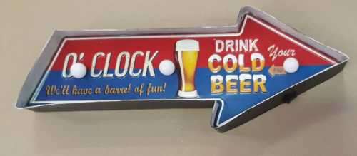 Drink cold beer, bar metal retro light sign. (Battery powered)
