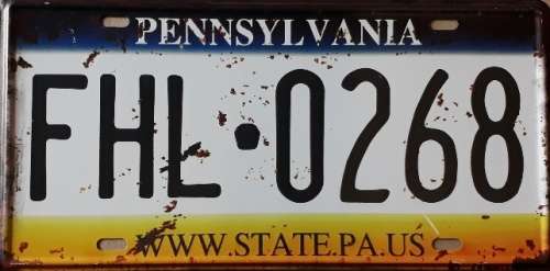 Pennsylvania State of America license plate