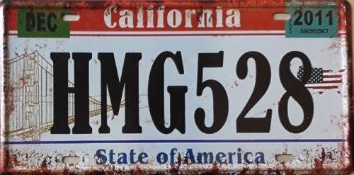 California State of America metal license plate
