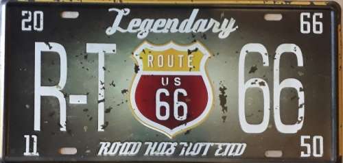 Legendary Route 66 metal license plate