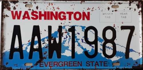 Washington State of America distressed metal license plate