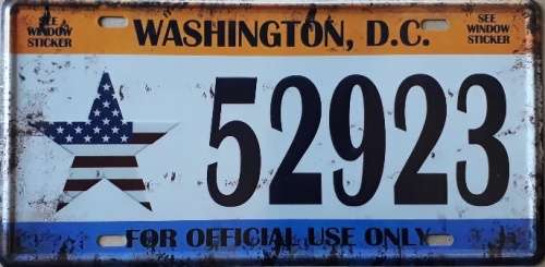 Washington, D.C State of America distressed metal license plate
