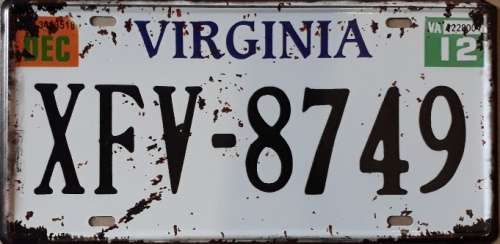 Virginia State of America metal license plate