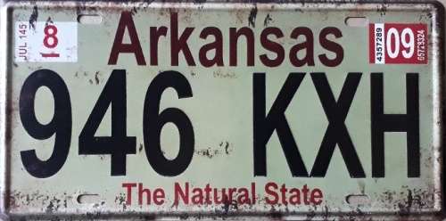 Arkansas State of America metal license plate