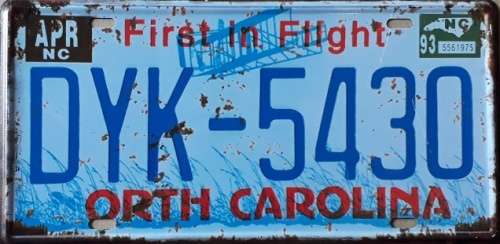 North Carolina State of America metal license plate