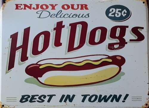Hot dogs metal sign