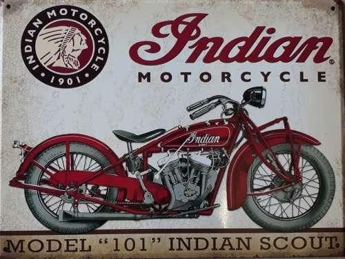 Indian motorcycles, model `101` metal sign
