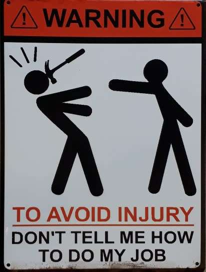 Warning.. to avoid injury..., garage metal sign.