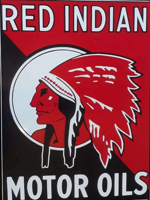 Red Indian motor oils garage metal sign