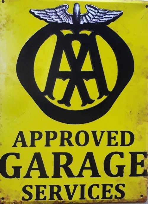AA garage. Approved garage services metal sign.