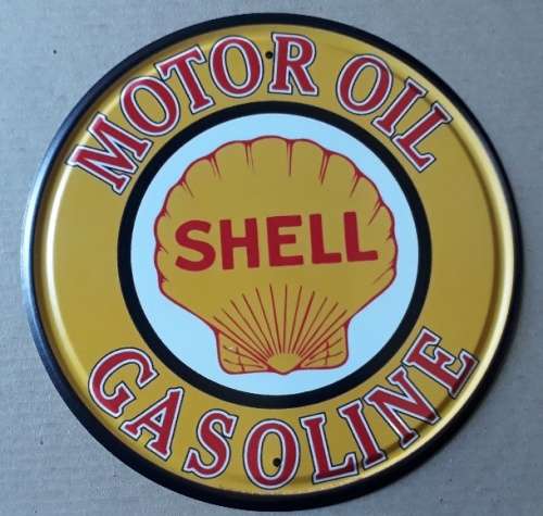 Shell gasoline motor oil garage metal sign.