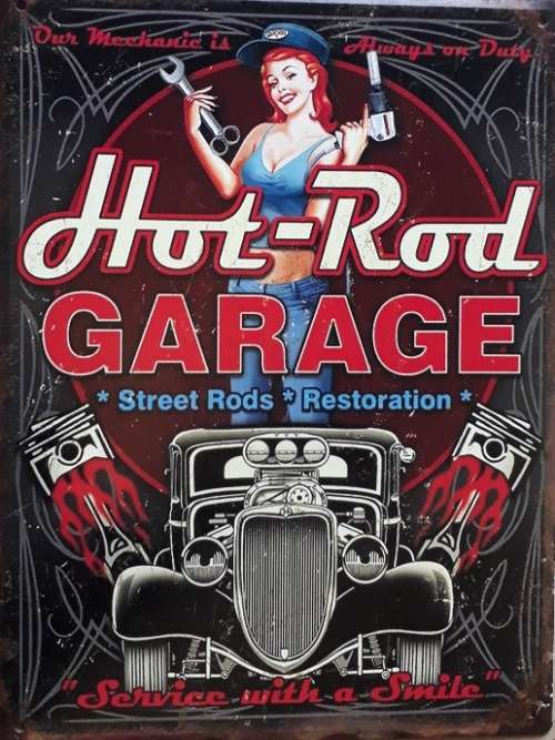 Hot rod garage vintage style metal sign