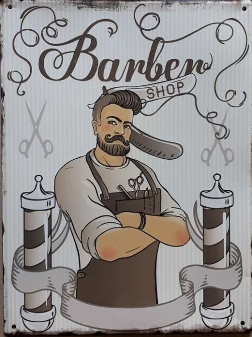 Barber shop metal sign