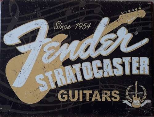 Fender stratocaster guitars tin sign